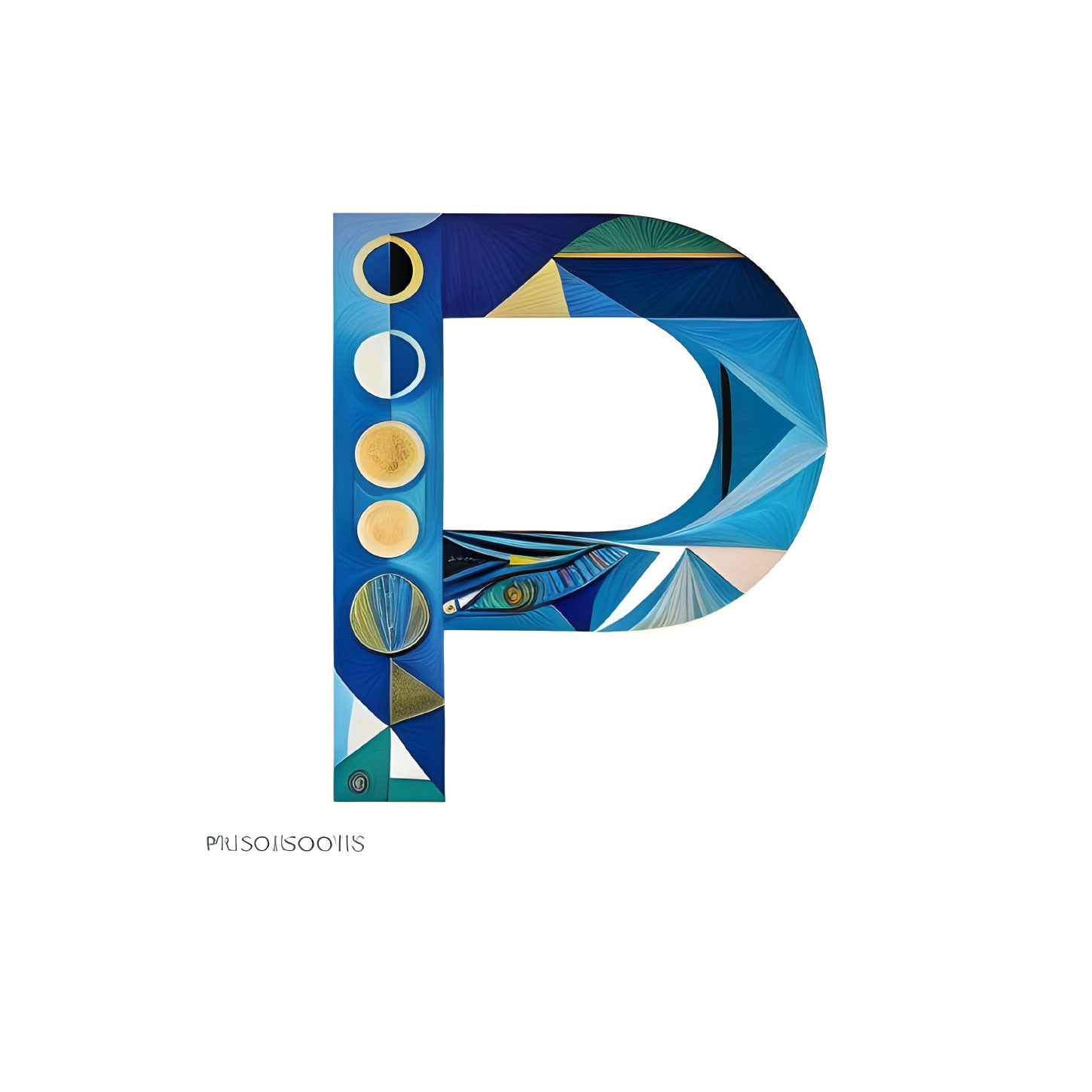 Blue Geometric Patterned Letter P with Circular Elements