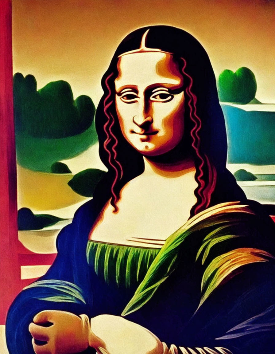 Colorful Stylized Mona Lisa with Exaggerated Features