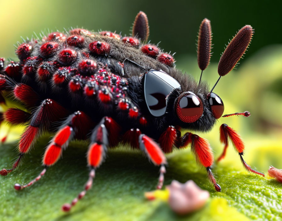 Detailed Digital Rendering of Colorful Insect with Red and Black Markings