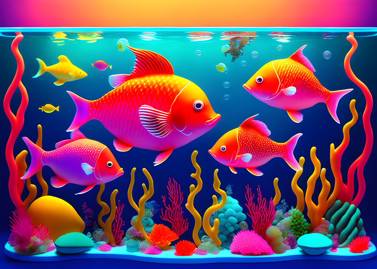 Vibrant Underwater Illustration with Orange and Yellow Fish