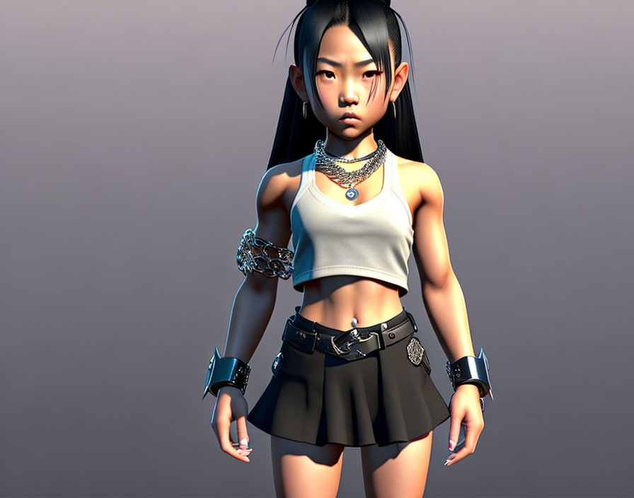 Stylized digital artwork of a dark-haired female character in fantasy attire