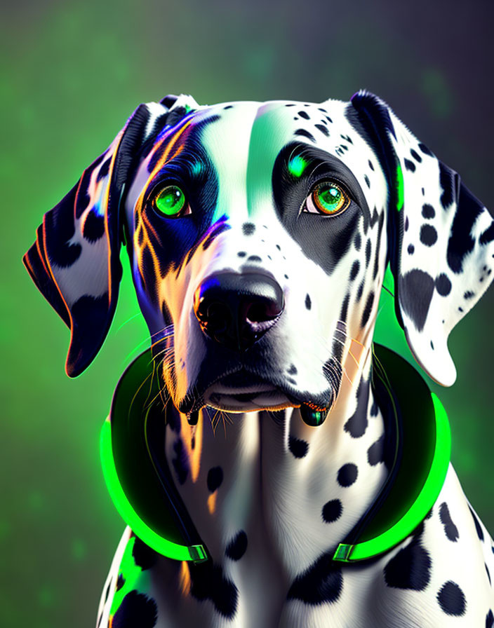 Dalmatian Dog Digital Artwork with Green Eyes and Collar