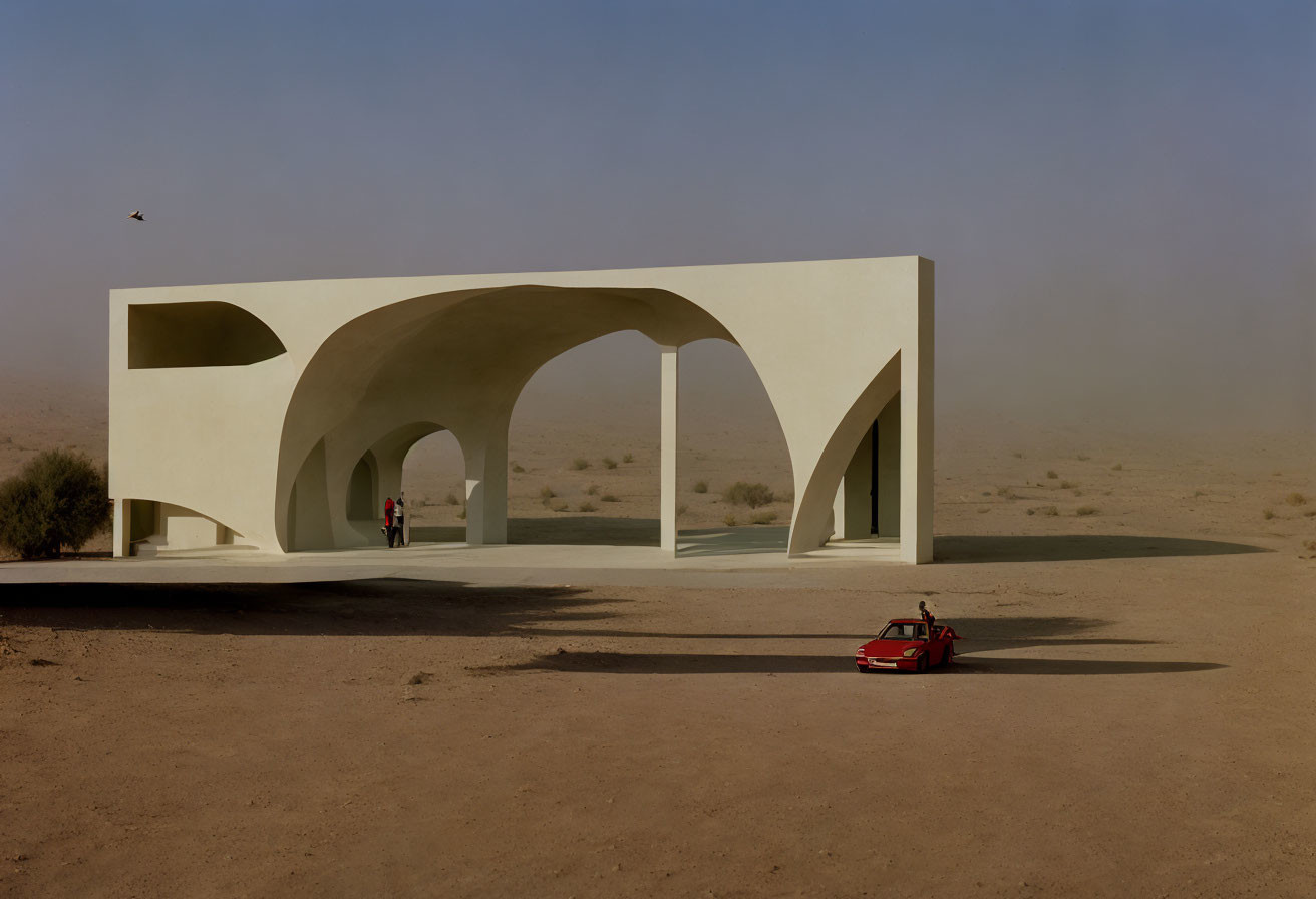 Architectural Design with Arched Openings in Desert Scene