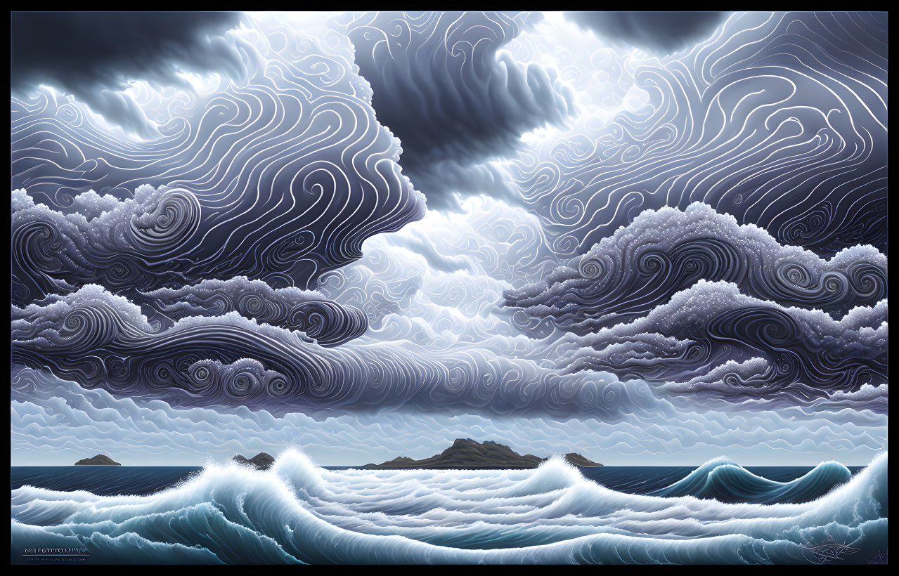 Swirling Clouds and Waves in Dramatic Seascape