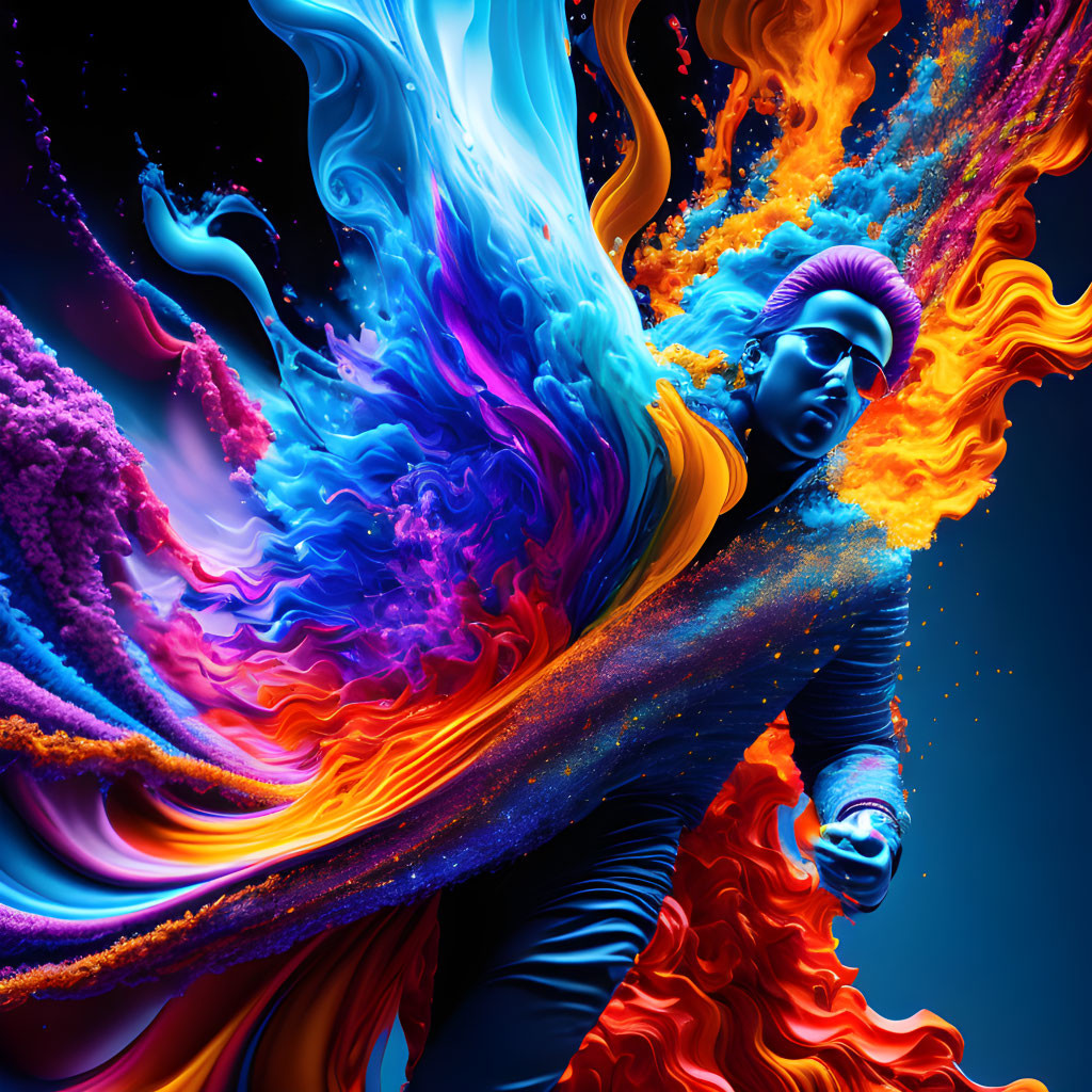 Colorful Abstract Figure Art in Blue, Orange, and Purple Hues