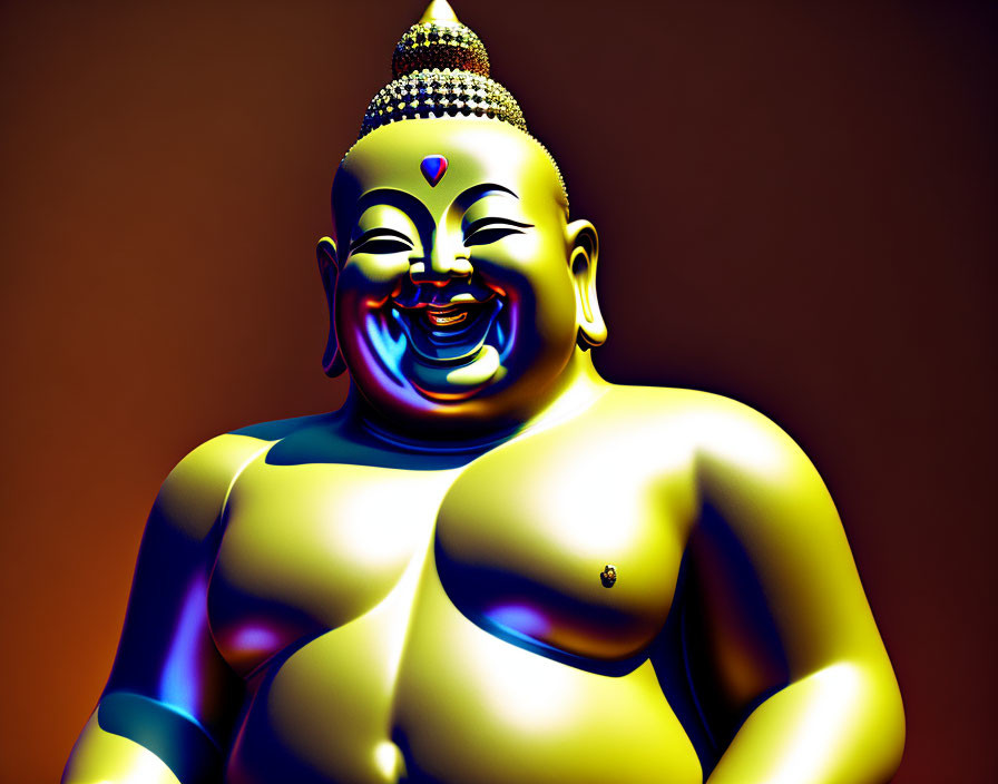 Colorful Laughing Buddha Figure on Orange Gradient Background