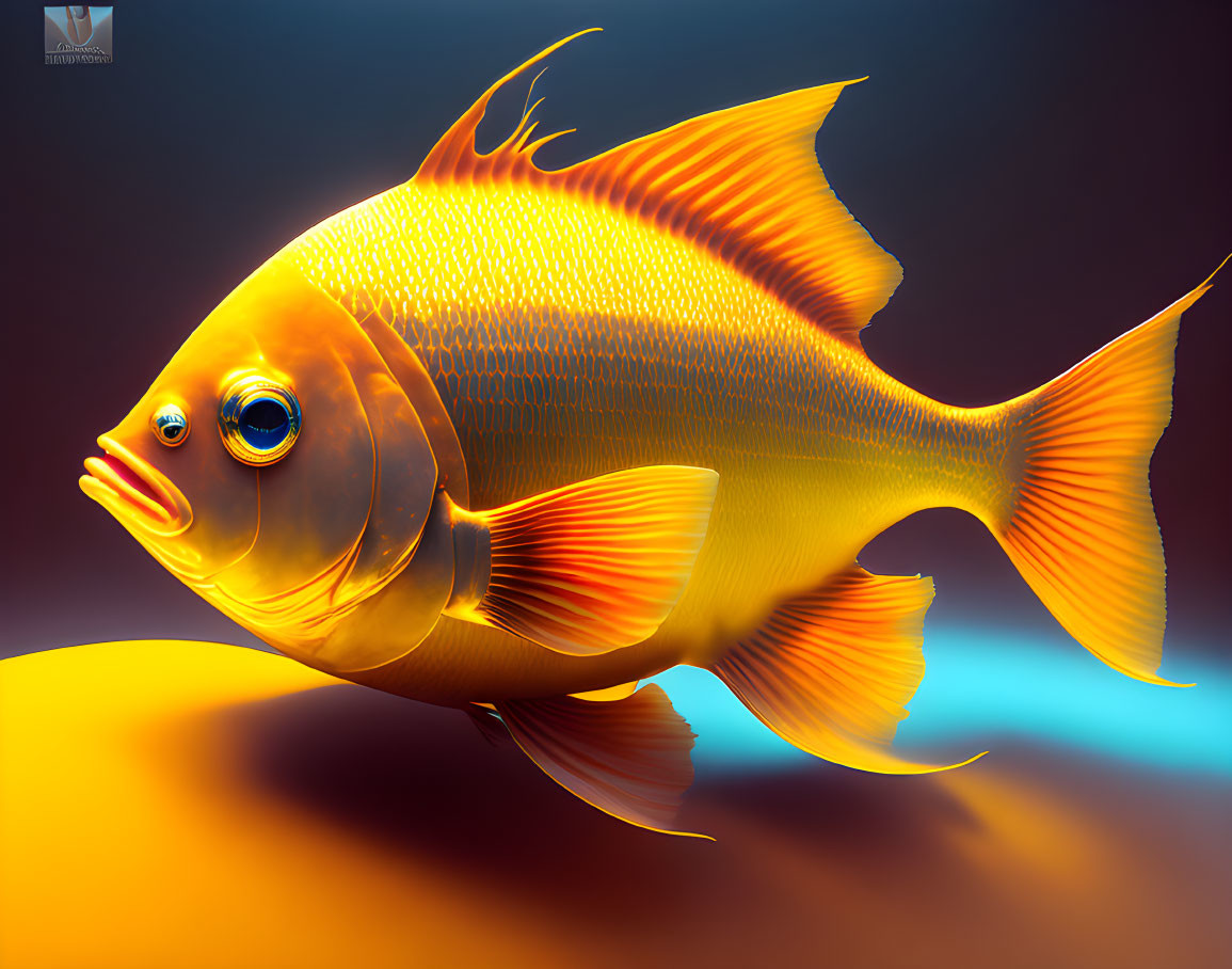 Colorful Orange and Yellow Fish Swimming in Amber Background