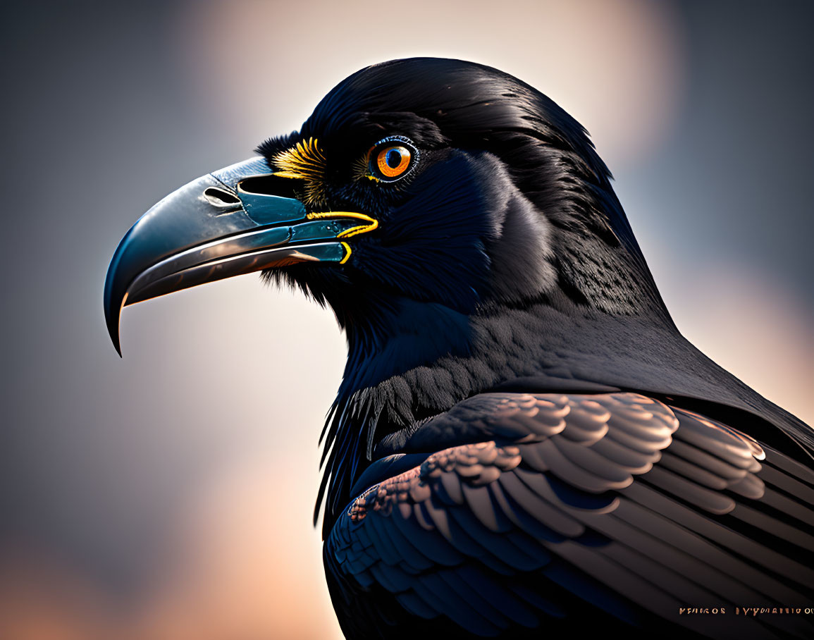 Detailed Raven Close-Up with Striking Orange Eyes