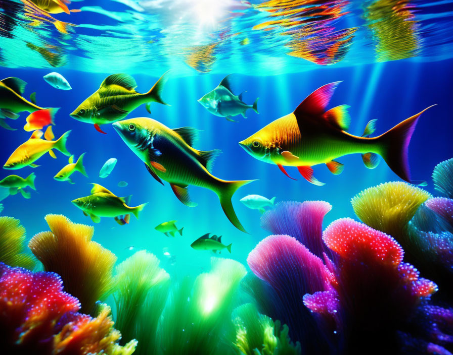 Colorful Tropical Fish and Coral Reefs in Vibrant Underwater Scene