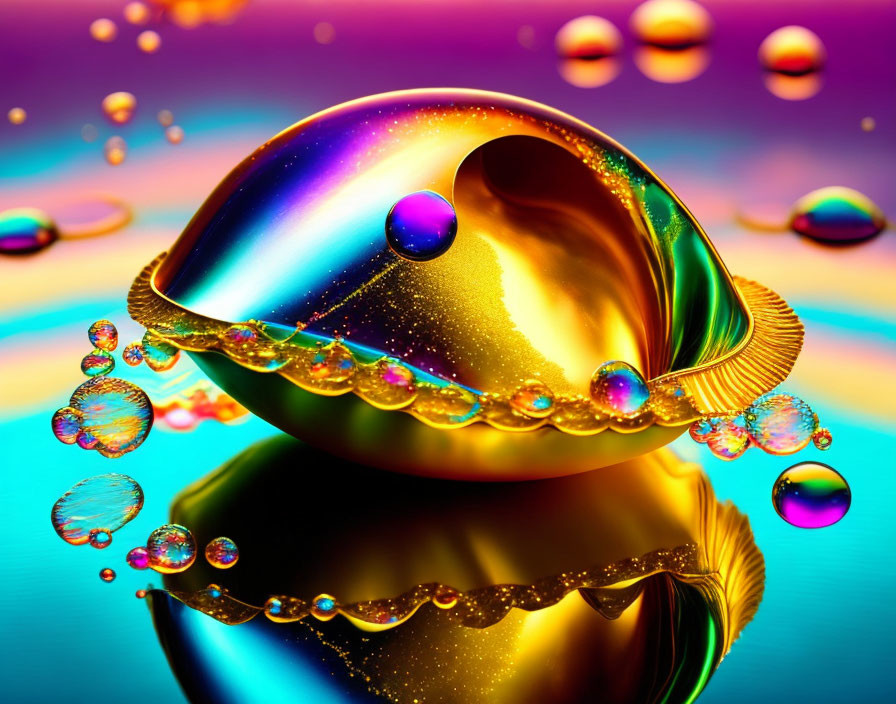 Colorful Abstract Artwork with Glossy Shapes and Floating Orbs