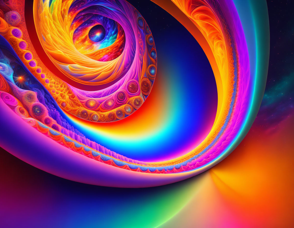 Colorful Swirling Fractal Art: Blue, Orange, Purple Spiral Patterns