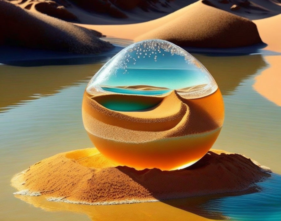 Transparent Sphere with Water and Desert Landscape Encapsulated