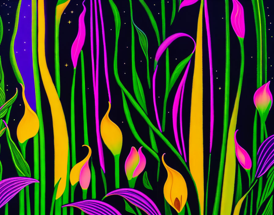 Colorful Stylized Plant Illustration on Dark Background