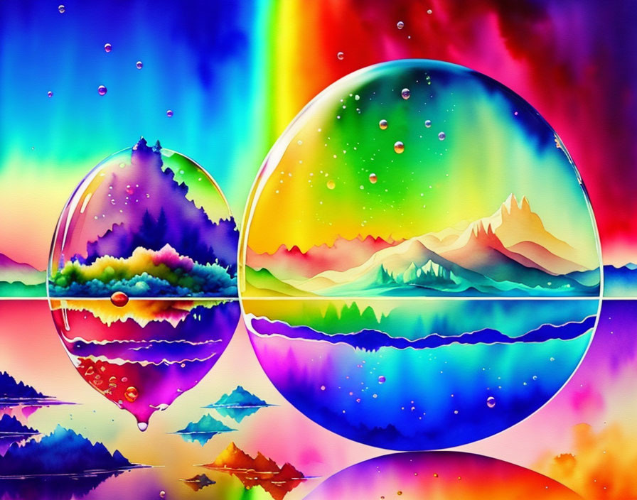 Colorful Digital Painting of Transparent Spheres with Landscapes