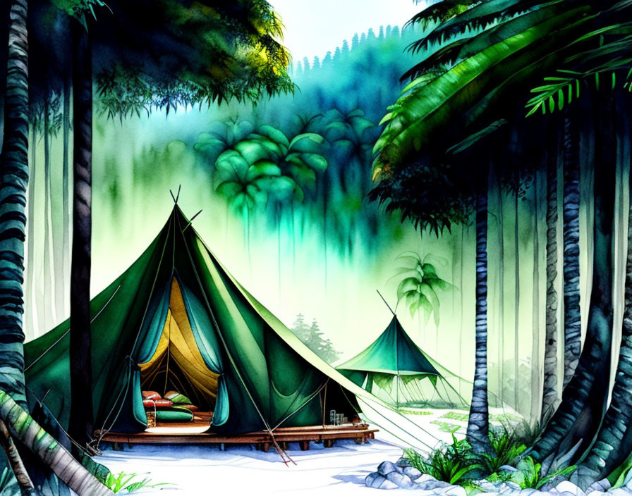 Tranquil Campsite Surrounded by Lush Greenery