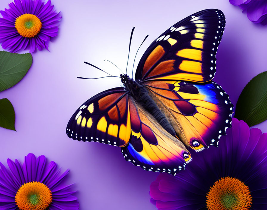 Colorful Butterfly on Purple Flower with Lavender Background