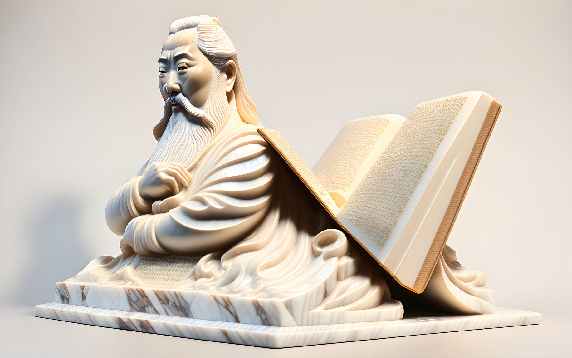 Intricately carved ivory statue of Confucius with open book