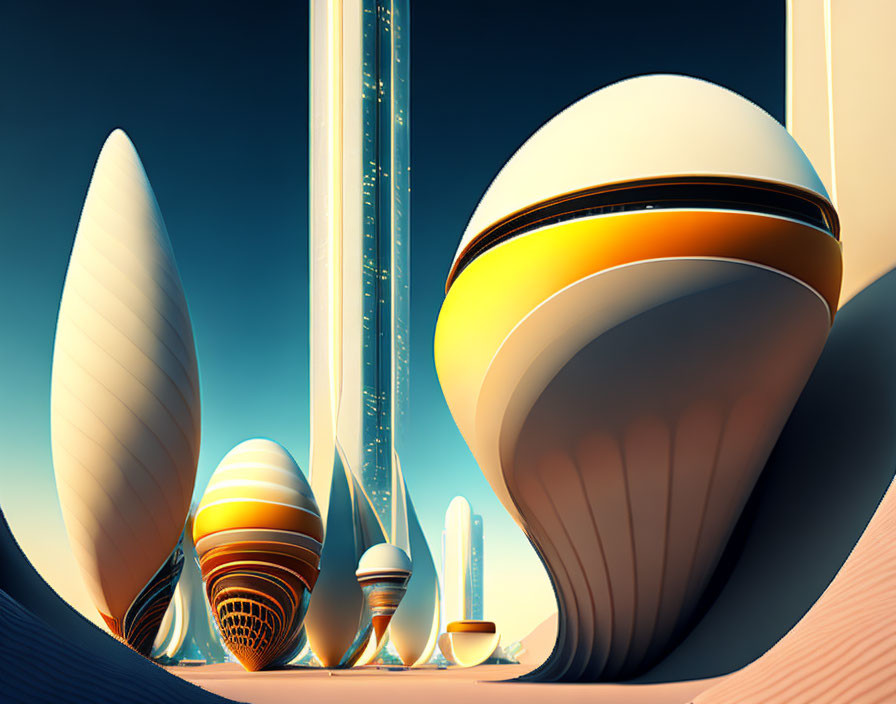 Futuristic Cityscape with Curved Buildings and Towers