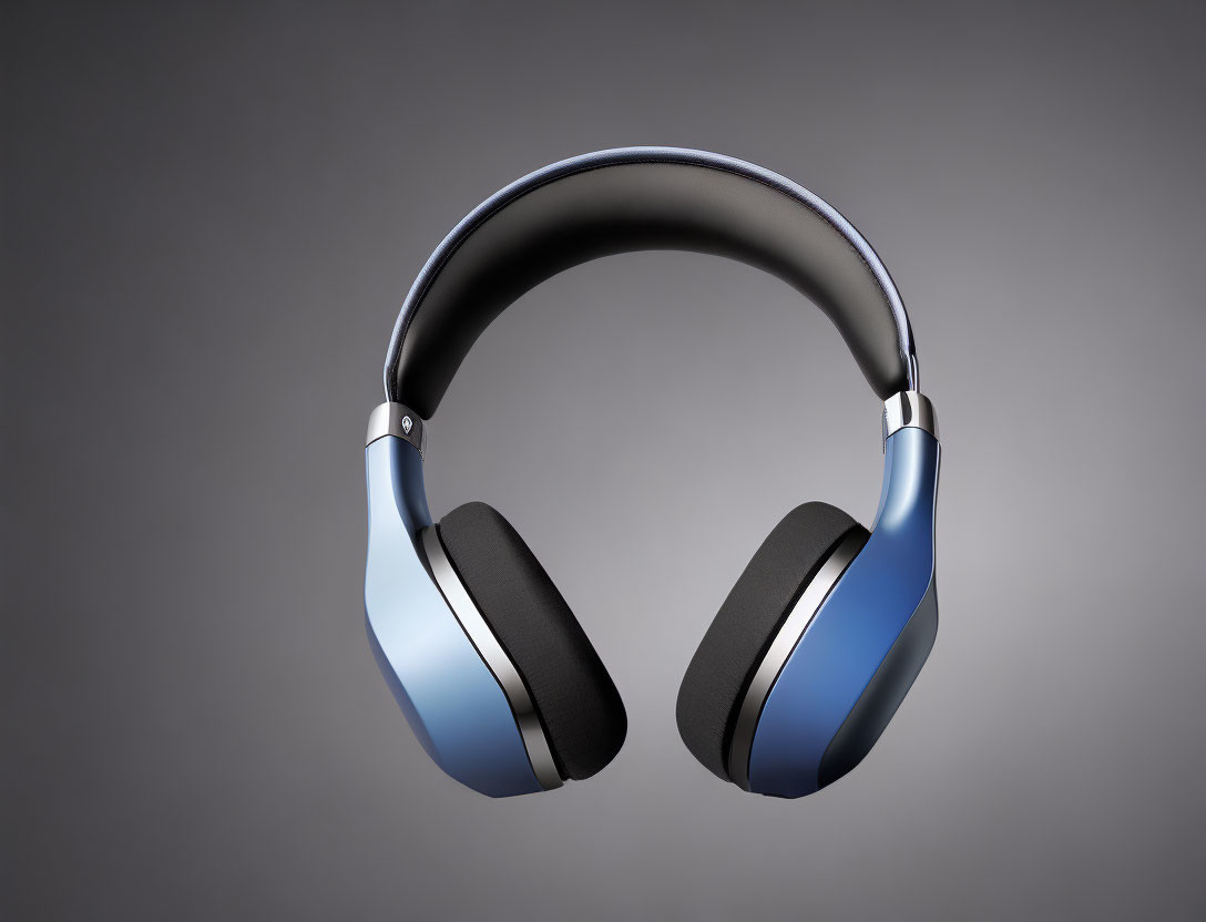 Blue and Black Wireless Headphones on Grey Gradient Background