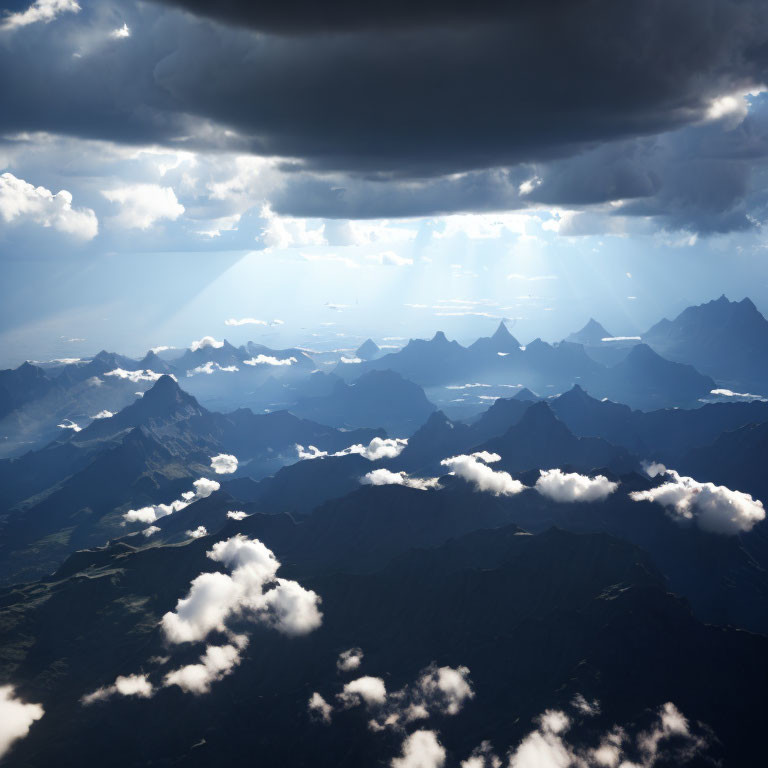 Scenic aerial view of dramatic mountain range under sunlight.