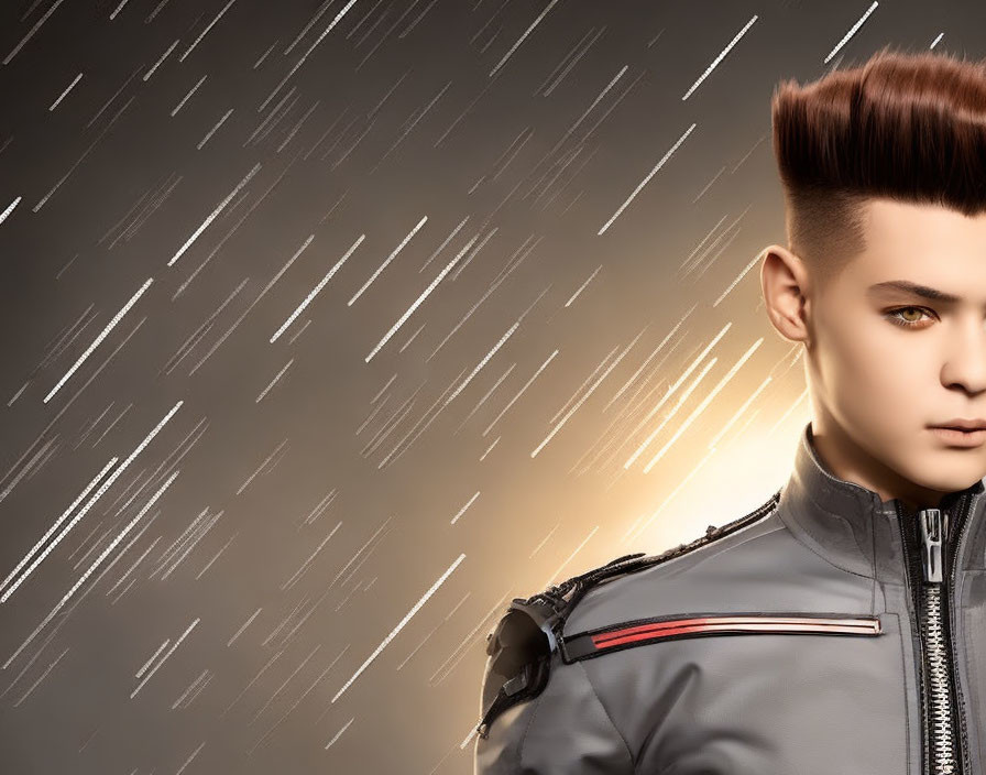 Stylized image of person with modern undercut hairstyle in dynamic light streak backdrop