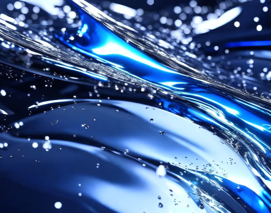 Dynamic Blue Water Ripples and Splashes on Dark Background