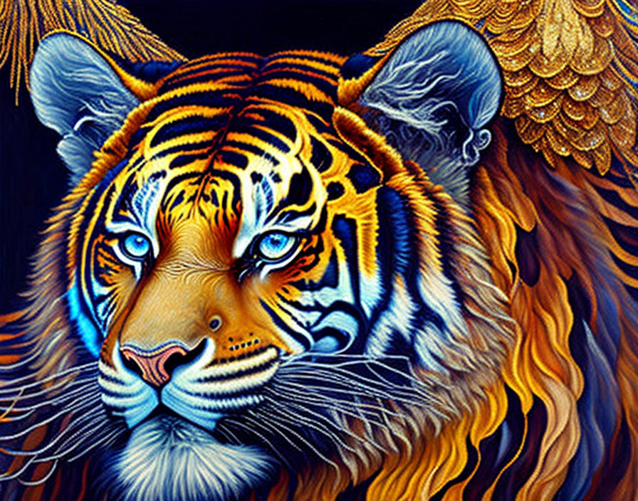 Colorful Tiger Artwork Featuring Intricate Patterns and Fiery Mane