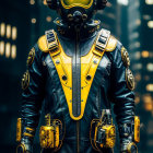 Detailed Orange and Black Space Suit with Retro Helmet in Starry Sky