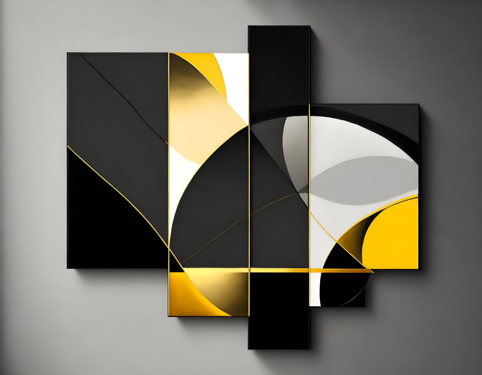 Abstract Geometric Wall Art in Black, White, Gold, and Gray