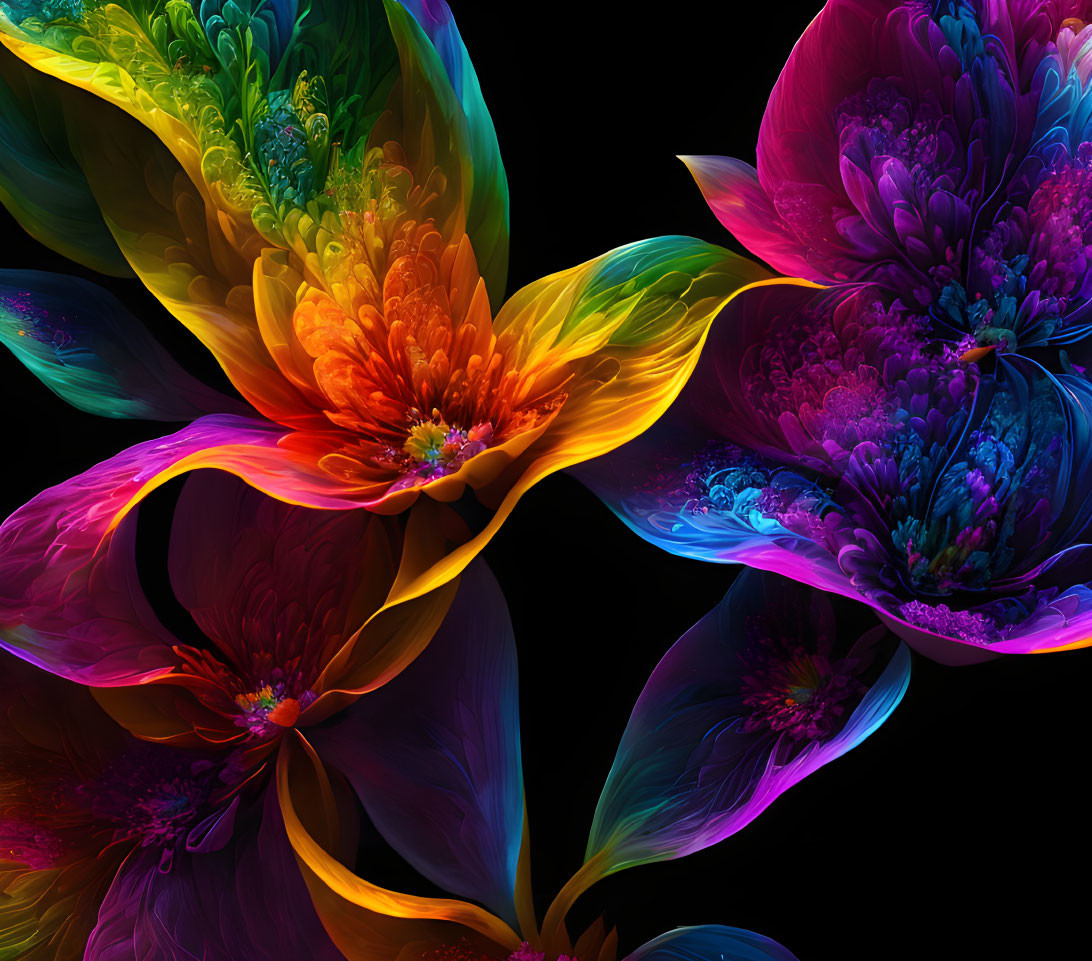 Luminescent Multicolored Flower Digital Art on Dark Background