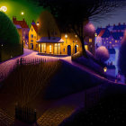 Vintage house and cobblestone paths in enchanting night scene