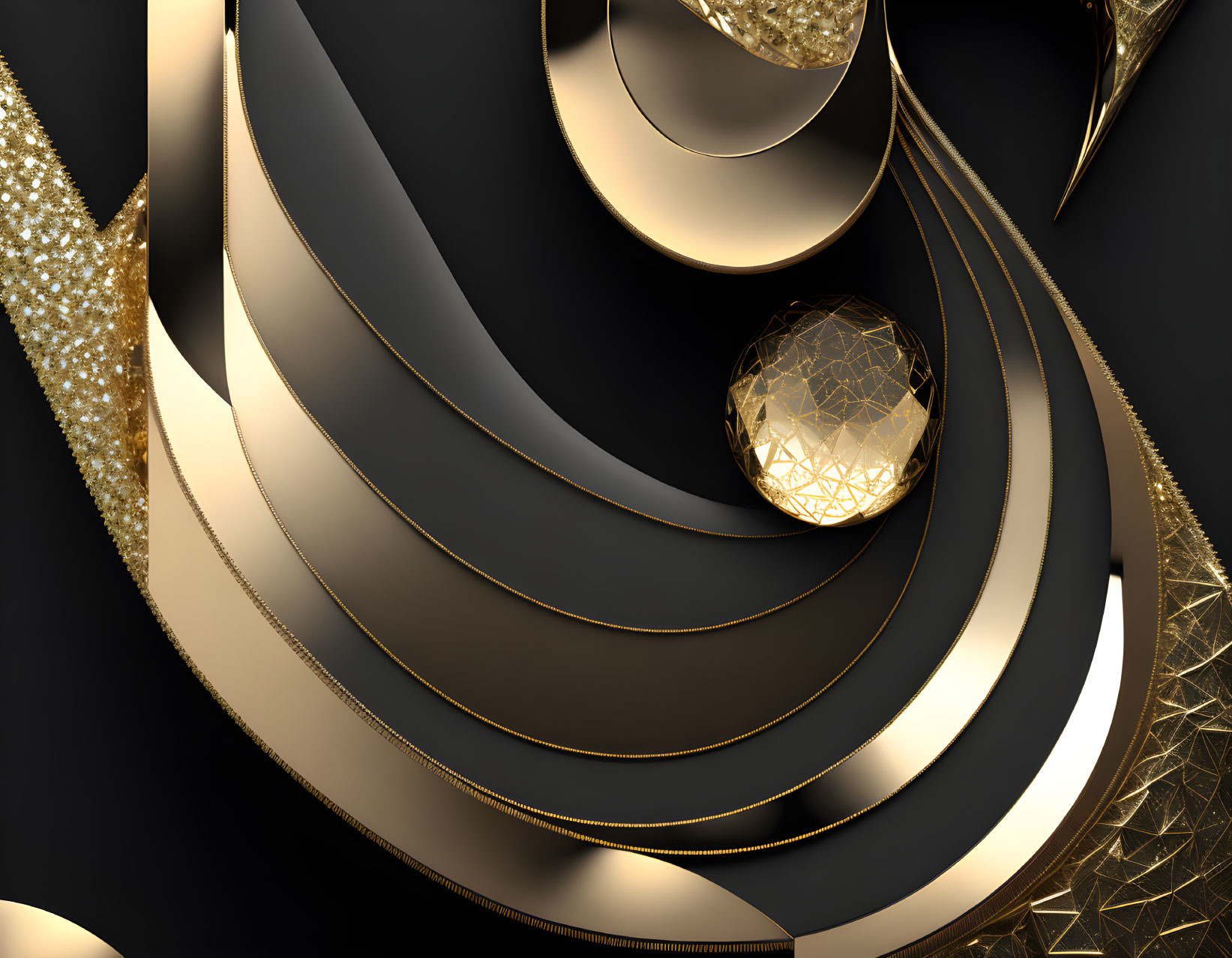 Luxurious Golden Abstract Design with Glitter Texture on Dark Background