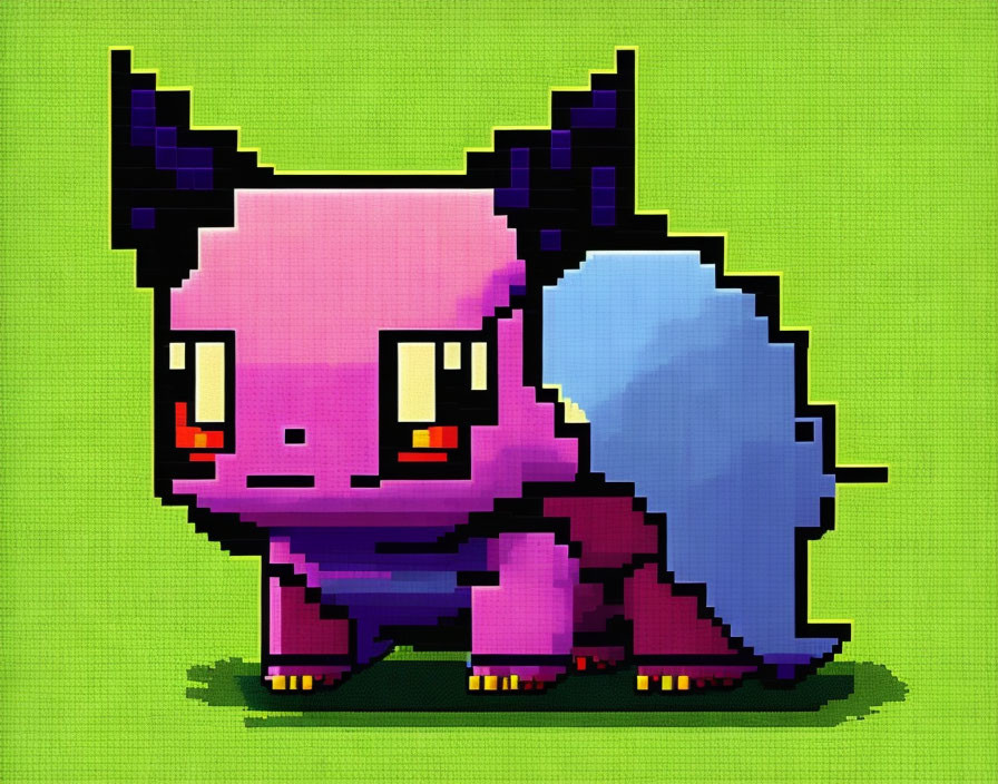 Pink and Purple Quadruped Creature Pixel Art with Large Black Ears