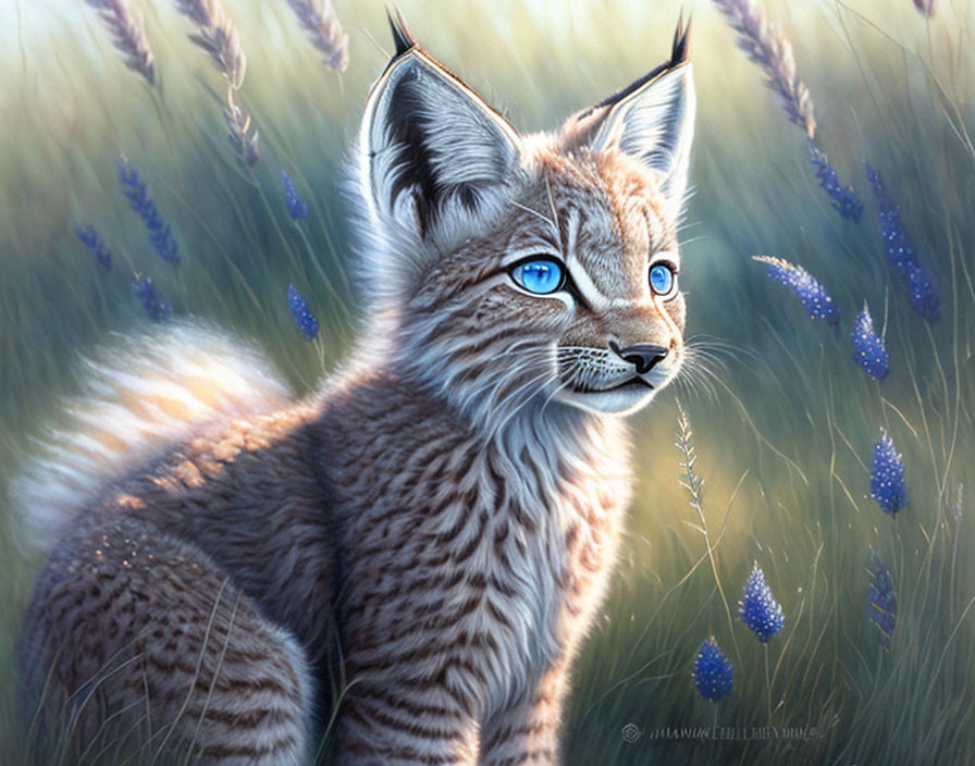 Fantasy feline creature with elongated ears in tall grass