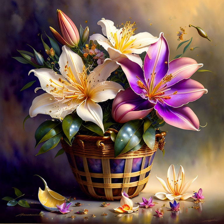 Colorful lilies and flowers in a vibrant digital painting