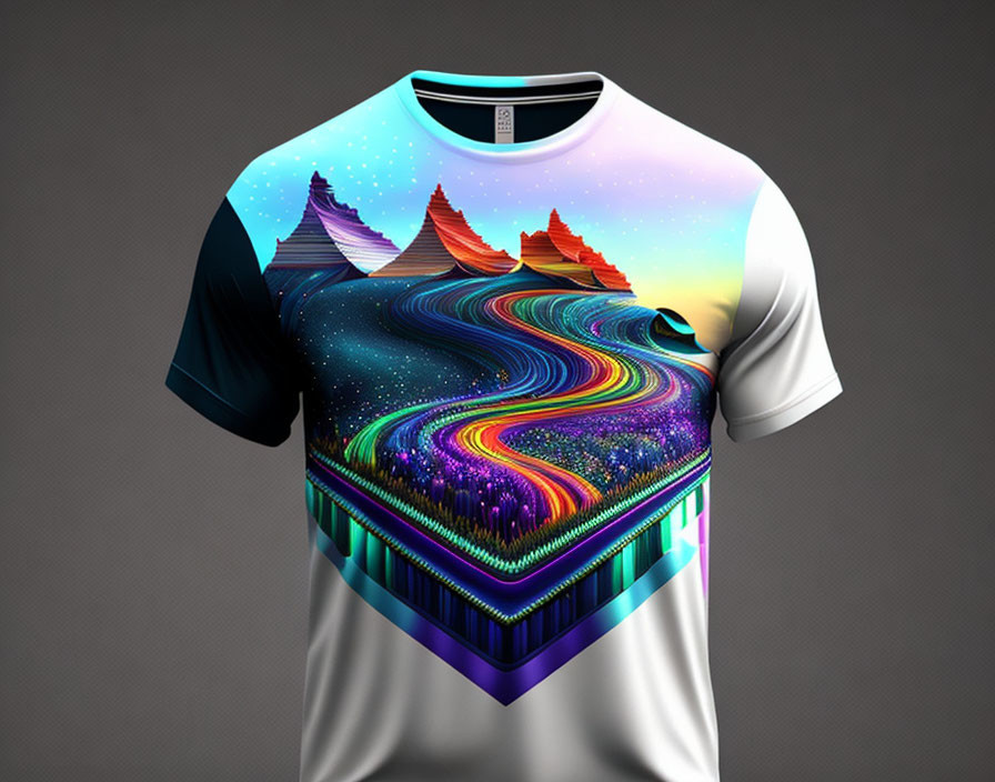 Colorful Cosmic Landscape Graphic T-Shirt on Mannequin