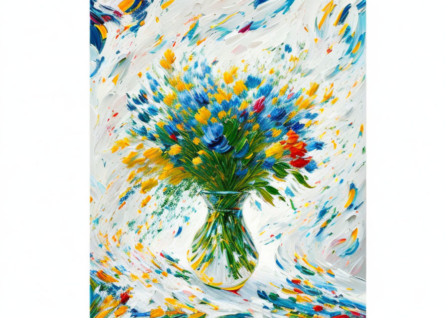 Colorful Flower Bouquet Painting with Dynamic Brushstrokes