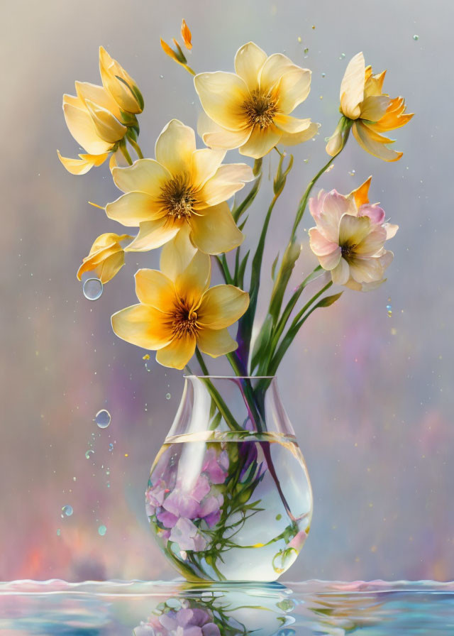 Delicate Yellow Flowers in Round Glass Vase