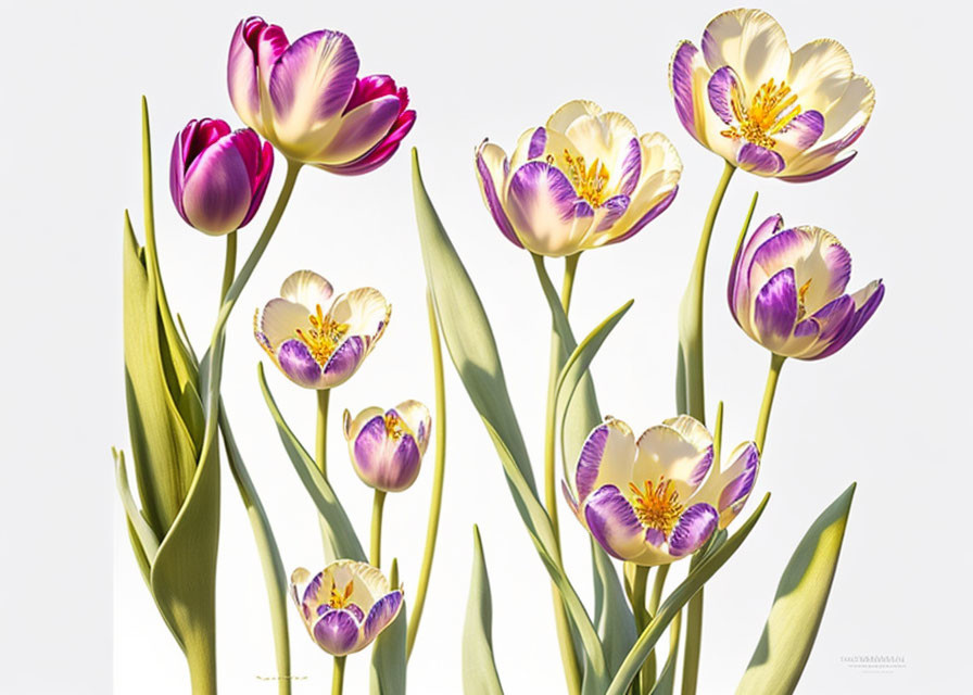 Colorful Tulip Digital Artwork in Purple, Yellow, and White