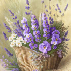 Illustration of Lavender-filled Wicker Basket on Pastel Background