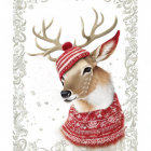 Festive Reindeer Illustration with Santa Hat and Red Scarf