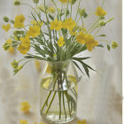 Glass Vase with Yellow Flowers on Abstract Background