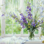 Vibrant Purple and White Flower Bouquet on Sunny Windowsill