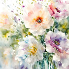 Pastel Watercolor Flowers Bouquet in Clear Glass Vase