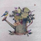 Detailed Watercolor Illustration of Vibrant Wildflower Bouquet in Antique Watering Can