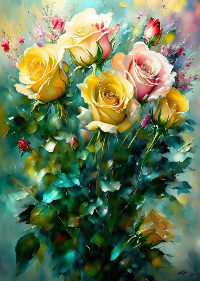 Colorful Rose Painting with Soft & Bold Brush Strokes