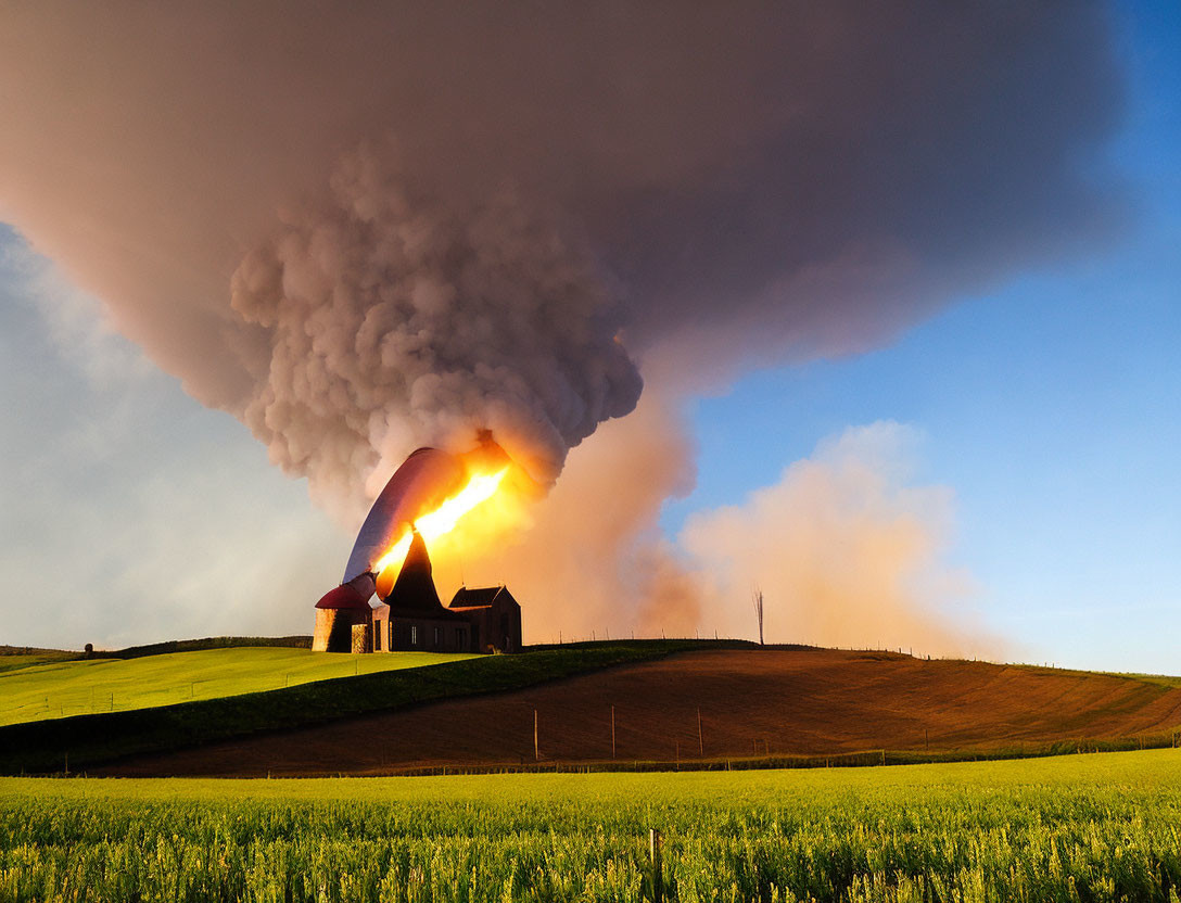 Massive Fire Engulfs Structure with Smoke Plume