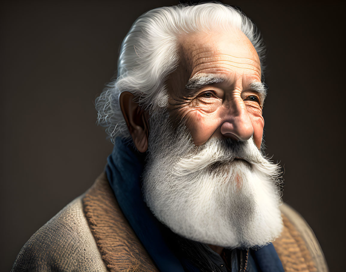 Elderly Man Portrait with White Beard and Expressive Eyes