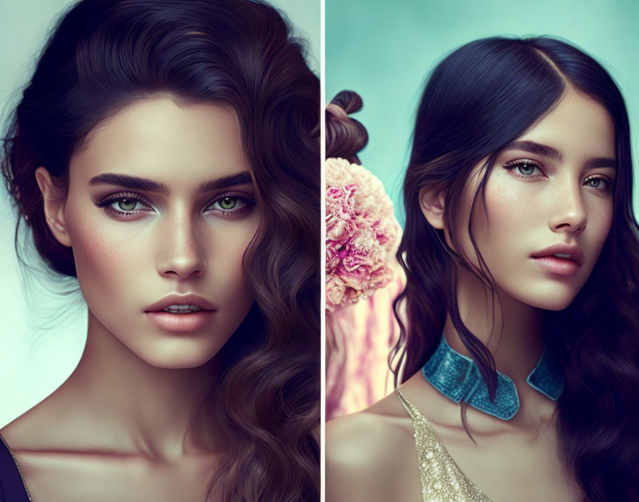 Striking digital portraits of women with lush hair and flawless skin