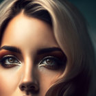 Detailed Close-Up Portrait of Woman with Striking Eyes and Intense Gaze